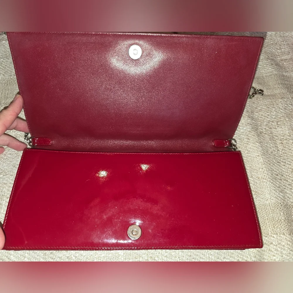 Pre-owned Authenic DIOR Red Patent Cannage Lady Dior Convertible Clutch - Picture 5 of 14